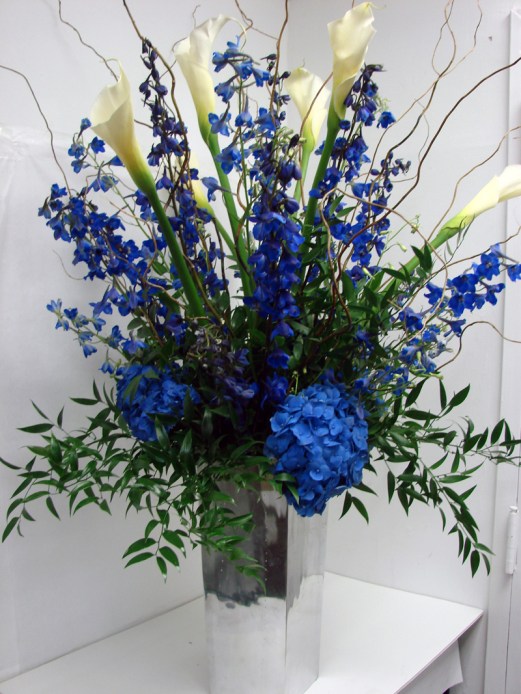 Hydrangea and delphinium.