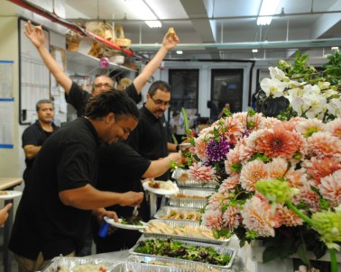 Celebrating with food and flowers